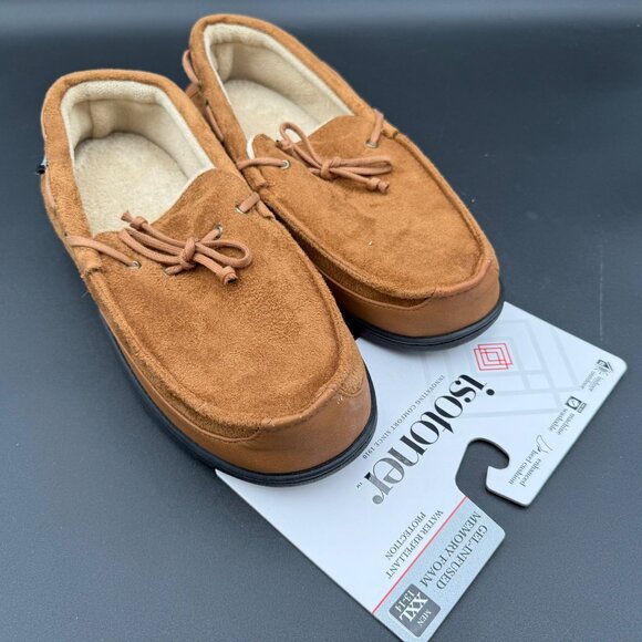 Isotoner Mens Gel-Infused Memory Foam Slippers Tan Size 11 - Picture 1 of 5